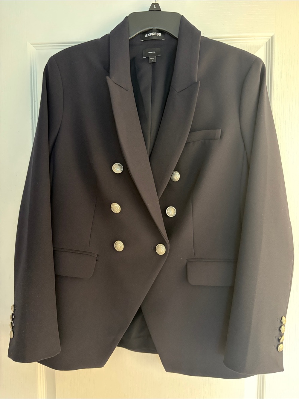 Express womams Double-Breasted Navy Blazer with silver  Buttons